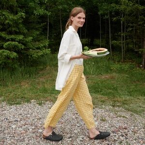 Frankie Yellow Gingham Trousers - Linen pants - size S/M